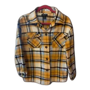 Boutique Shacket Women’s Medium Top Flannel Yellow Blue Thick Pockets Buttons